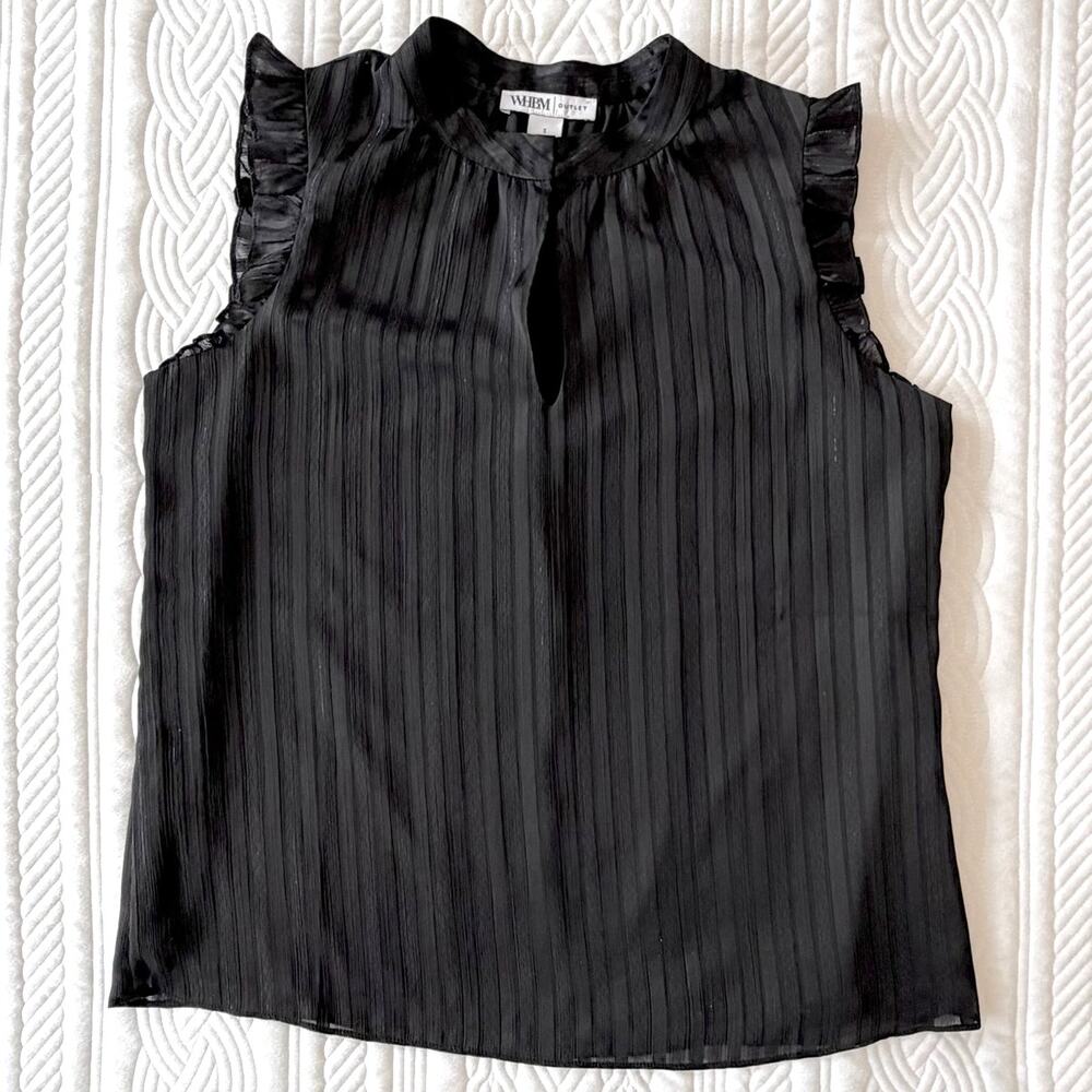 WHBM White House Black Market Black Pleated Blouse Sleeveless Ruffle Top Size S